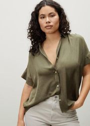 Everlane The Japanese GoWeave Light Square Shirt Satin Olive Green sz. 2