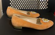 Marigold Suede Leo Zodiac Birthday Swarovski Crystal Hand Painted Enamel Flatfish Loafer Flats $695 EUC 7 ; EUR 38