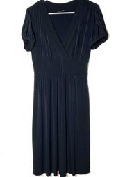 Max & Cleo V Neck Wrap On Top Short Sleeve Pleated Midi Dress Black Womens Size Medium