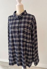 Treasure & Bond Destroyed Boyfriend Plaid Flannel Long Sleeve Shirt Women's Larg