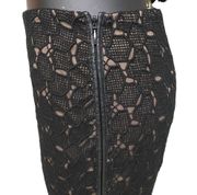 Diane Von Furstenberg Black Lace Leather Trim Pencil Skirt