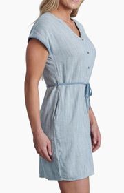 NWT Kuhl Riviera Dress Bluegrass Microstripe Cotton Shift Womens Size Medium NEW