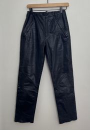 - Genuine Leather Motorcycle Pants Logo Biker Black