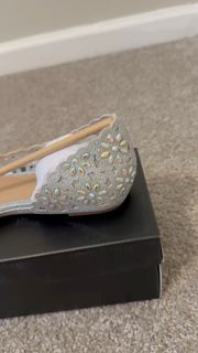 Mabley Silver Rhinestone Floral Flats 8M