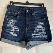 American Eagle America Eagle Size 4 Curvy High Rise Shortie Dark Wash Distressed