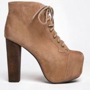 [Jeffrey Campbell] Tan Suede Leather Lita Platform Lace Up Ankle Booties Sz 9.5