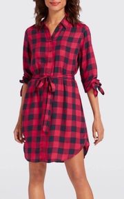 Draper James pink buffalo checked plaid tie sleeves shirt dress size 2