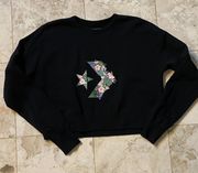 Black Floral Logo Crewneck Sweatshirt