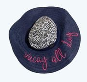 Panama Jack Navy straw hat with Pink "Vacay all Day"