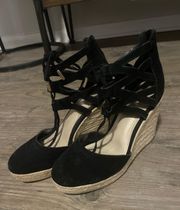 Black Strappy Wedge Heels