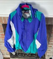 VINTAGE 1980’s Volley Sport Small Blue Green White angling Windbreaker jacket