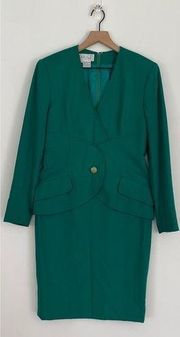 Vintage Carlisle 100% Wool Dress Green Midi Women's Size 8 Classic Retro