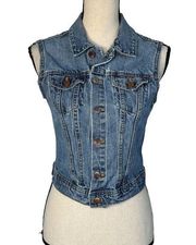 Divided by H&M SZ 6 Denim Jean Vest Button-Up Frayed Sleeveless Collared Blue