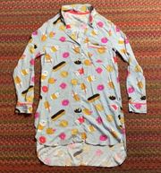 🔥 DONUT & COFFEE BUTTON UP SLEEP SHIRT NIGHTGOWN