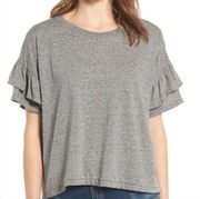 Current/Elliott Ruffle Roadie Gray Shirt Blouse Flowy Oversized 0 Small Marled