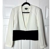White Black 2 Tone Cropped Blazer Jacket No Closure Boxy Size 12 Large