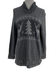 Gray Deer Woodland Pine Winter Sweater Fair Isle Knit Cozy Oversized M