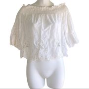 Bleuh Ciel White Off the Shoulder Eyelet Floral Lace Vintage Styled Top