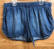 BCBGeneration Size Small Denim Look Pull On Shorts w/Tie & Stretch Waist…