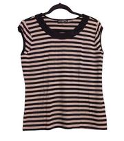 Karl Lagerfeld Womens T-Shirt Black Striped Cap Sleeve Scoop Neck Stretch Lace S