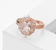 3 ct emerald cut simulated Diamond halo engagement ring 14k rose gold finish​​