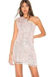 H:OURS  Hanna one shoulder mini dress in light pink silver sequins glam