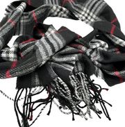 V. FRAAS BLACK WHITE RED PLAID ALL OVER PRINT SCARF 62X12