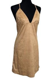 Makers Of Dreams Tan Faux Suede Halter Top Mini Dress Size Medium