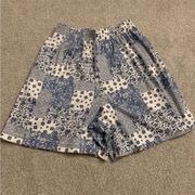 VTG Funky Floral Cinched High Waisted Cotton Shorts Blue White Hasting & Smith S