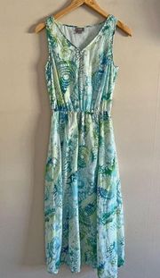 J.JILL silk blend coastal blue and green beach sleeveless maxi dress