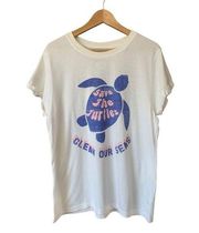 Project Karma Save The Turtles Clean Our Seas Vintage Style Graphic Tee White Si