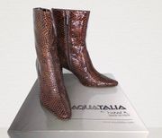 7.5 Zoly Brown Viper Snakeskin Embossed Leather Ankle Boots Italy