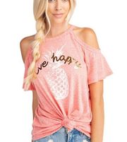 143 Story By Line Up Coral Marled Pineapple Graphic Cold Shoulder Tee Size Small