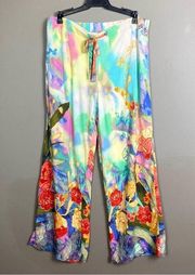 Jams World pants small wide leg pajama pants flowers tie dye scrubs psychadelic