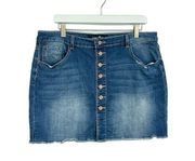 Indigo Rein Denim Button Up Distressed Mini Skirt Size 15