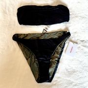 NWT Good American High Shine Bandeau Bikini Top and Bottoms in Black - Size 1(S)