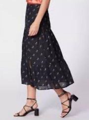 NWT Rare RAGA Black Sheer Feather Midi Skirt