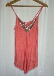 Candies handkerchief  spaghetti strap beaded tank top coral small