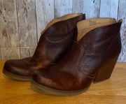 Korks Kork Ease Gemini Brown Leather Wedge Ankle Boots Womens Size 9.5 Brown