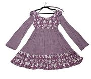 Tokyo Darling Womens Size XS Purple Mixed Floral Long Sleeve Tiered Mini Dress