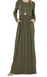 Zenan Outfitters Olive Empire Waist Modest Knit Long Sleeve Maxi Dress Size XL