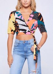 Graphic Floral Wrap Top 