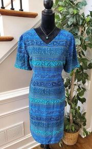 Sag Harbor Vintage Blue Side Slit Short Sleeve Back Zip Knee Length Dress 18