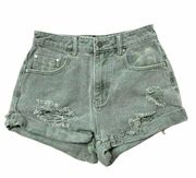 Mustard Seed Distressed High Rise Cuffed Green Jean Shorts Denim Women’s Size Sm