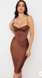 Silky Corset Satin MIDI Dress