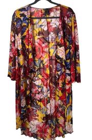 Zero 2 Eight Sheer, Vibrant, Floral Cardigan/Beach Coverup Size XL