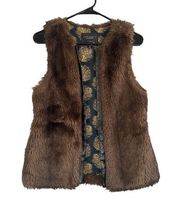 Sanctuary Brown Faux Fur Sleeveless Opened Front Stylish Vest Women Sz XS