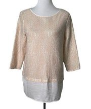 Chico's Floral Lace Blouse‎ Peach White Colorblock Top Women Size 1 Medium