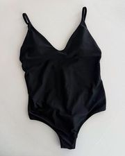 [Aerie] Black Cheeky One Piece Swimsuit Classic Low Back Plunge Size Large L