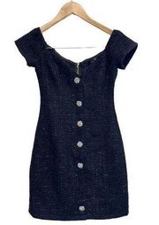AQUA Tweed Mini Dress Size Extra Small Short Sleeve Black Metallic V-Neck NWT
